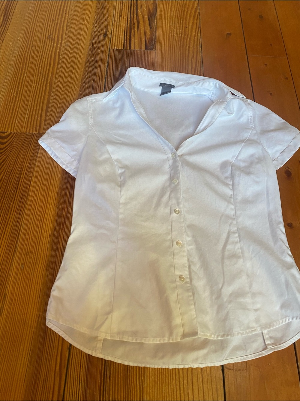 Ann Taylor White Short-Sleeve Button Down Shirt
